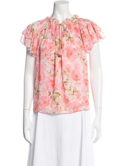 Pre-owned Misa Floral Print Tie Neck Blouse In Pink