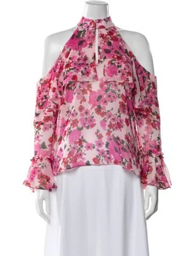 Pre-owned Misa Floral Print Tie Neck Blouse In Pink