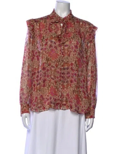Pre-owned Misa Floral Print Tie Neck Blouse In Pink