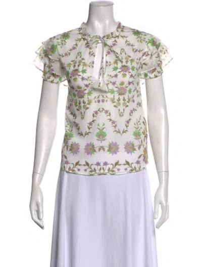 Pre-owned Misa Floral Print Tie Neck Blouse In Pink