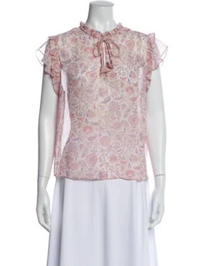 Pre-owned Misa Floral Print Tie Neck Blouse In Purple
