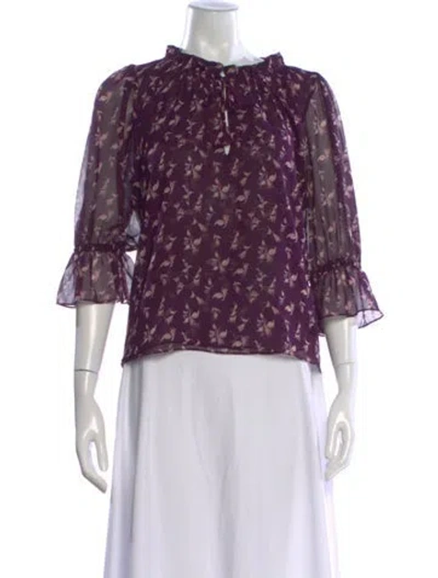 Pre-owned Misa Floral Print Tie Neck Blouse In Purple