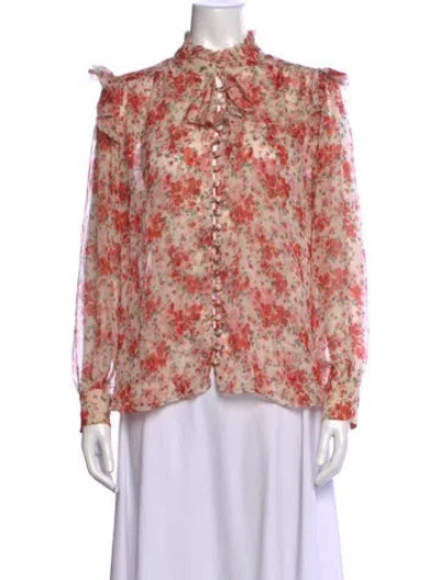 Pre-owned Misa Floral Print Tie Neck Blouse In Red
