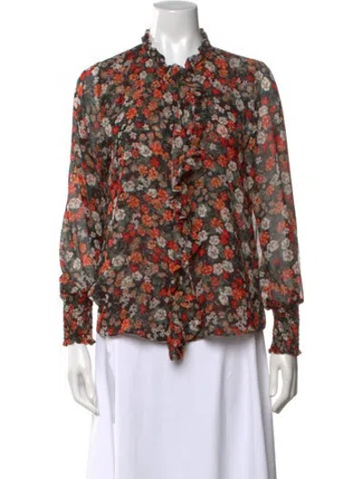 Pre-owned Misa Floral Print Tie Neck Blouse In Red
