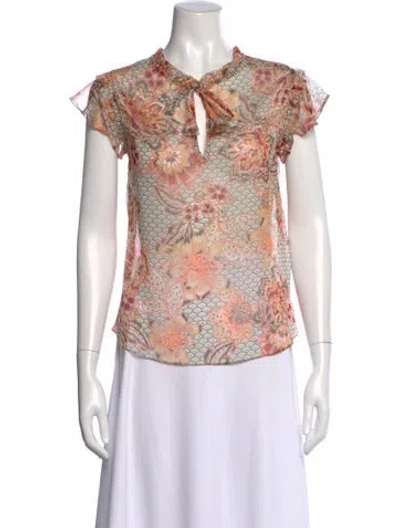 Pre-owned Misa Floral Print Tie Neck Blouse W/ Tags In Neutral