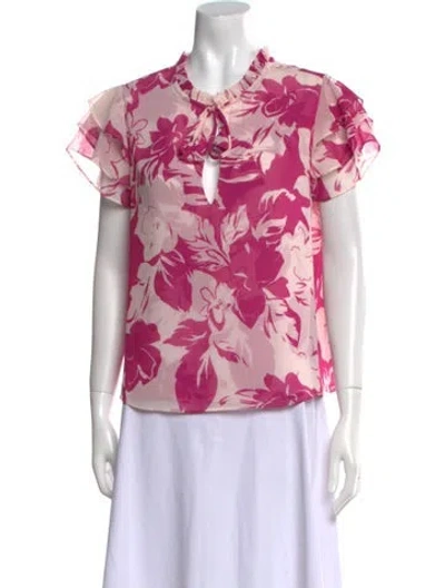 Pre-owned Misa Floral Print Tie Neck Blouse W/ Tags In Pink