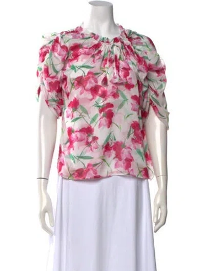 Pre-owned Misa Floral Print Tie Neck Blouse W/ Tags In Pink