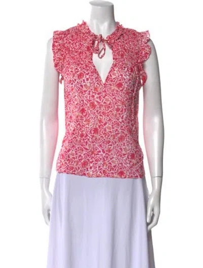 Pre-owned Misa Floral Print Tie Neck Top In Pink