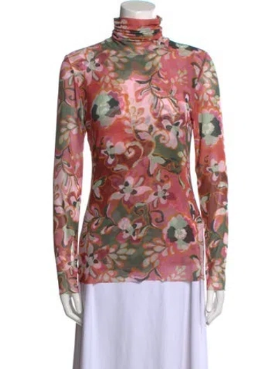 Pre-owned Misa Floral Print Turtleneck Blouse In Pink