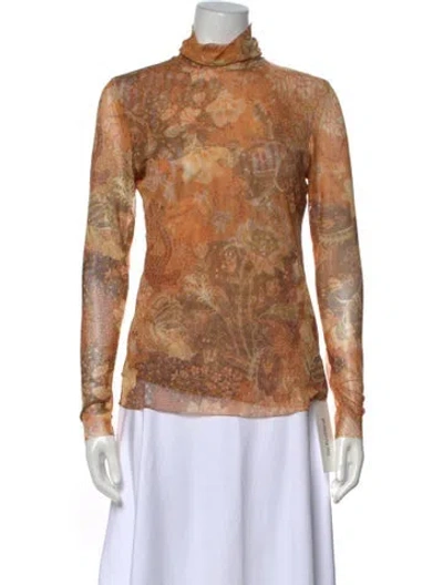 Pre-owned Misa Floral Print Turtleneck Top In Orange