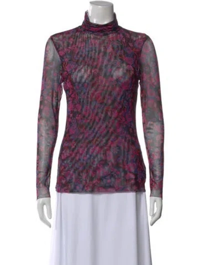 Pre-owned Misa Floral Print Turtleneck Top In Purple