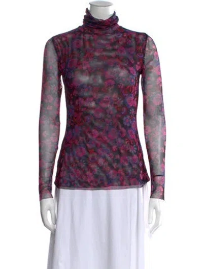 Pre-owned Misa Floral Print Turtleneck Top In Purple