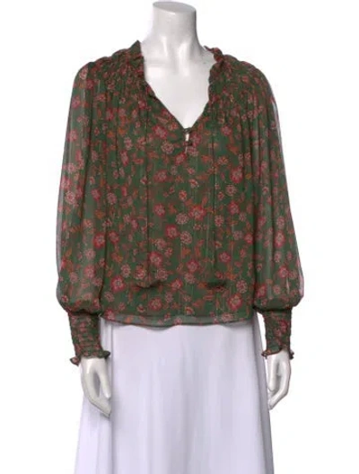 Pre-owned Misa Floral Print V-neck Blouse In Black