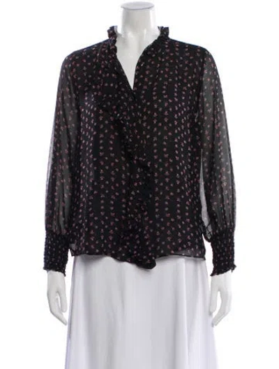 Pre-owned Misa Floral Print V-neck Blouse In Black