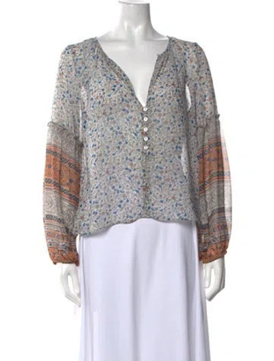 Pre-owned Misa Floral Print V-neck Blouse In Black