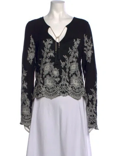 Pre-owned Misa Floral Print V-neck Blouse In Black