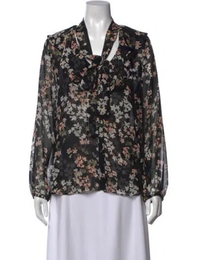 Pre-owned Misa Floral Print V-neck Blouse In Black/pink