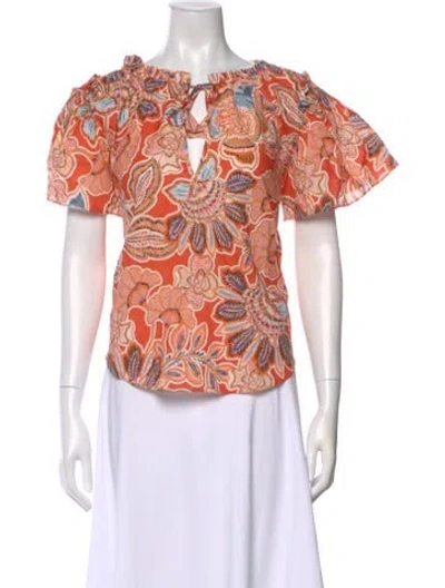 Pre-owned Misa Floral Print V-neck Blouse In Green