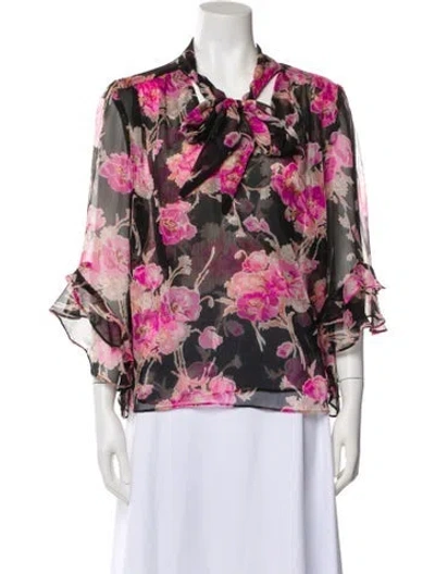 Pre-owned Misa Floral Print V-neck Blouse In Multi