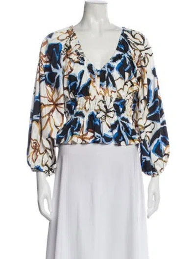 Pre-owned Misa Floral Print V-neck Blouse In Multi