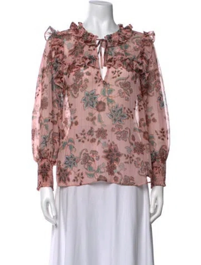 Pre-owned Misa Floral Print V-neck Blouse In Multi