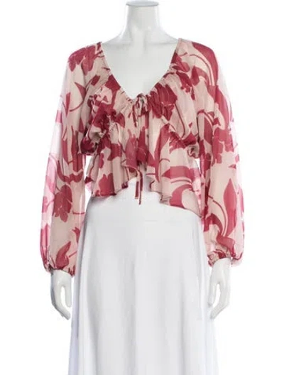 Pre-owned Misa Floral Print V-neck Blouse In Multicolor