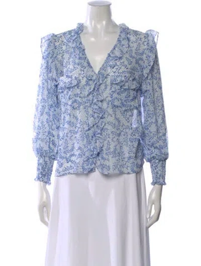 Pre-owned Misa Floral Print V-neck Blouse In Neutral