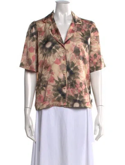 Pre-owned Misa Floral Print V-neck Blouse In Neutral