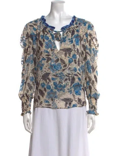 Pre-owned Misa Floral Print V-neck Blouse In Neutral