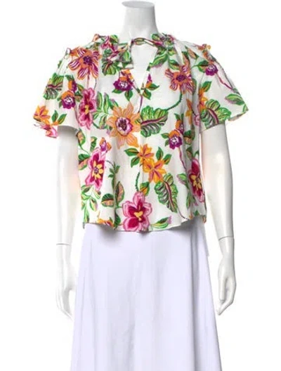 Pre-owned Misa Floral Print V-neck Blouse In Neutrals