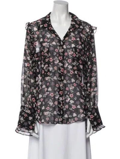 Pre-owned Misa Floral Print V-neck Blouse In Pink