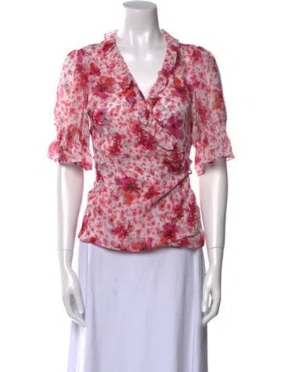 Pre-owned Misa Floral Print V-neck Blouse In Pink