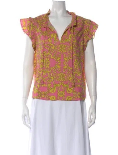 Pre-owned Misa Floral Print V-neck Blouse In Pink