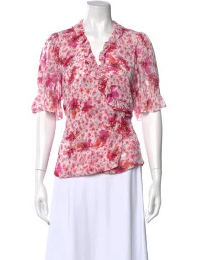 Pre-owned Misa Floral Print V-neck Blouse In Pink