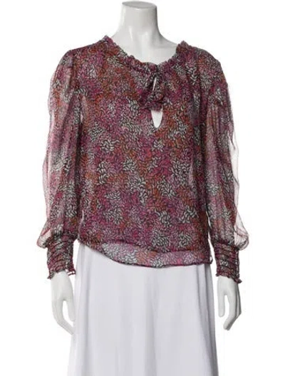 Pre-owned Misa Floral Print V-neck Blouse In Pink