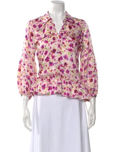 Pre-owned Misa Floral Print V-neck Blouse In Pink
