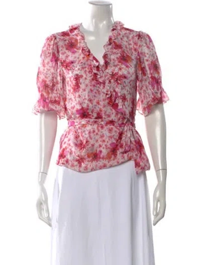 Pre-owned Misa Floral Print V-neck Blouse In Pink