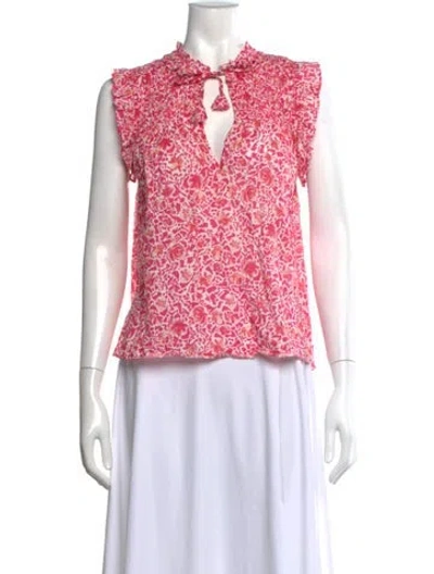 Pre-owned Misa Floral Print V-neck Blouse In Pink