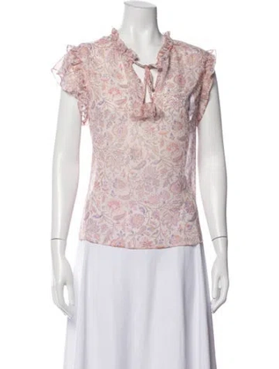 Pre-owned Misa Floral Print V-neck Blouse In Pink