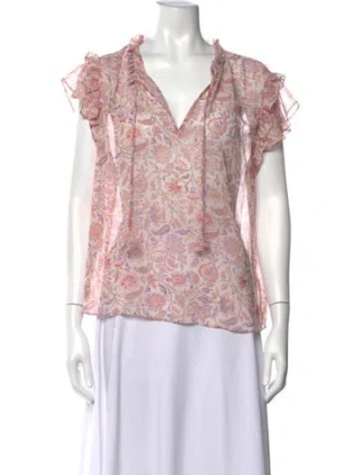 Pre-owned Misa Floral Print V-neck Blouse In Pink