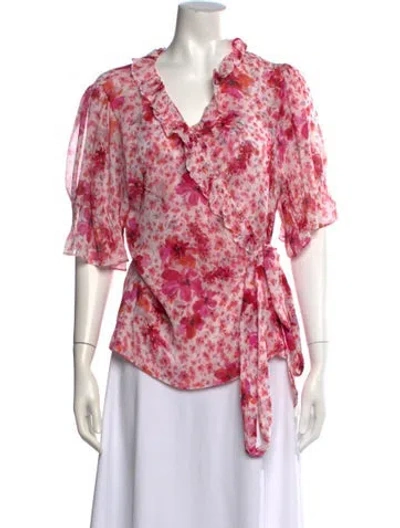 Pre-owned Misa Floral Print V-neck Blouse In Pink