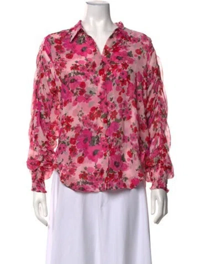 Pre-owned Misa Floral Print V-neck Blouse In Pink