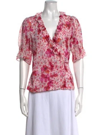 Pre-owned Misa Floral Print V-neck Blouse In Pink