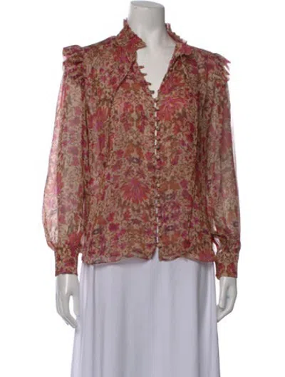 Pre-owned Misa Floral Print V-neck Blouse In Pink