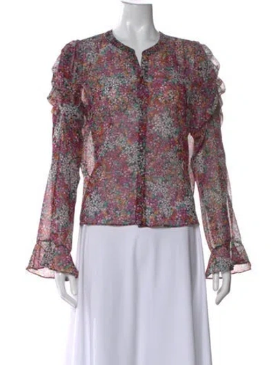 Pre-owned Misa Floral Print V-neck Blouse In Purple
