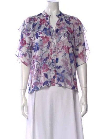 Pre-owned Misa Floral Print V-neck Blouse In Purple