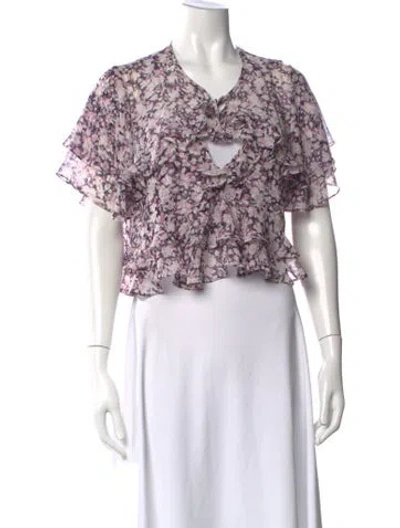 Pre-owned Misa Floral Print V-neck Blouse In Purple