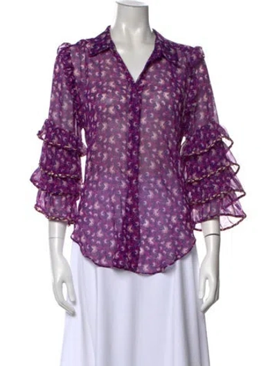 Pre-owned Misa Floral Print V-neck Blouse In Purple