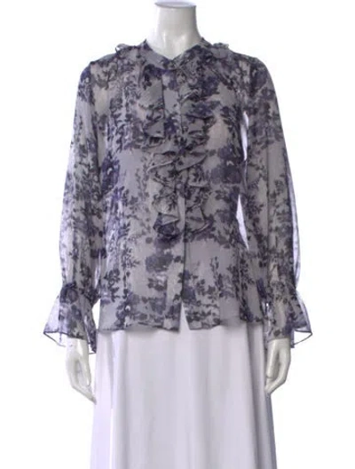 Pre-owned Misa Floral Print V-neck Blouse In Purple