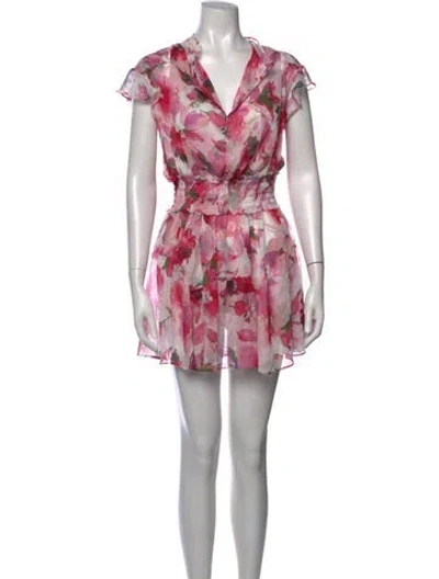 Pre-owned Misa Floral Print V-neck Blouse In Purple